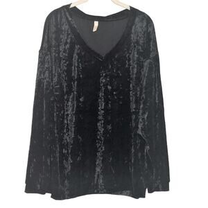 Wishlist Womens Top Medium Textured Velvet Black Long Sleeve V-Neck Oversized
